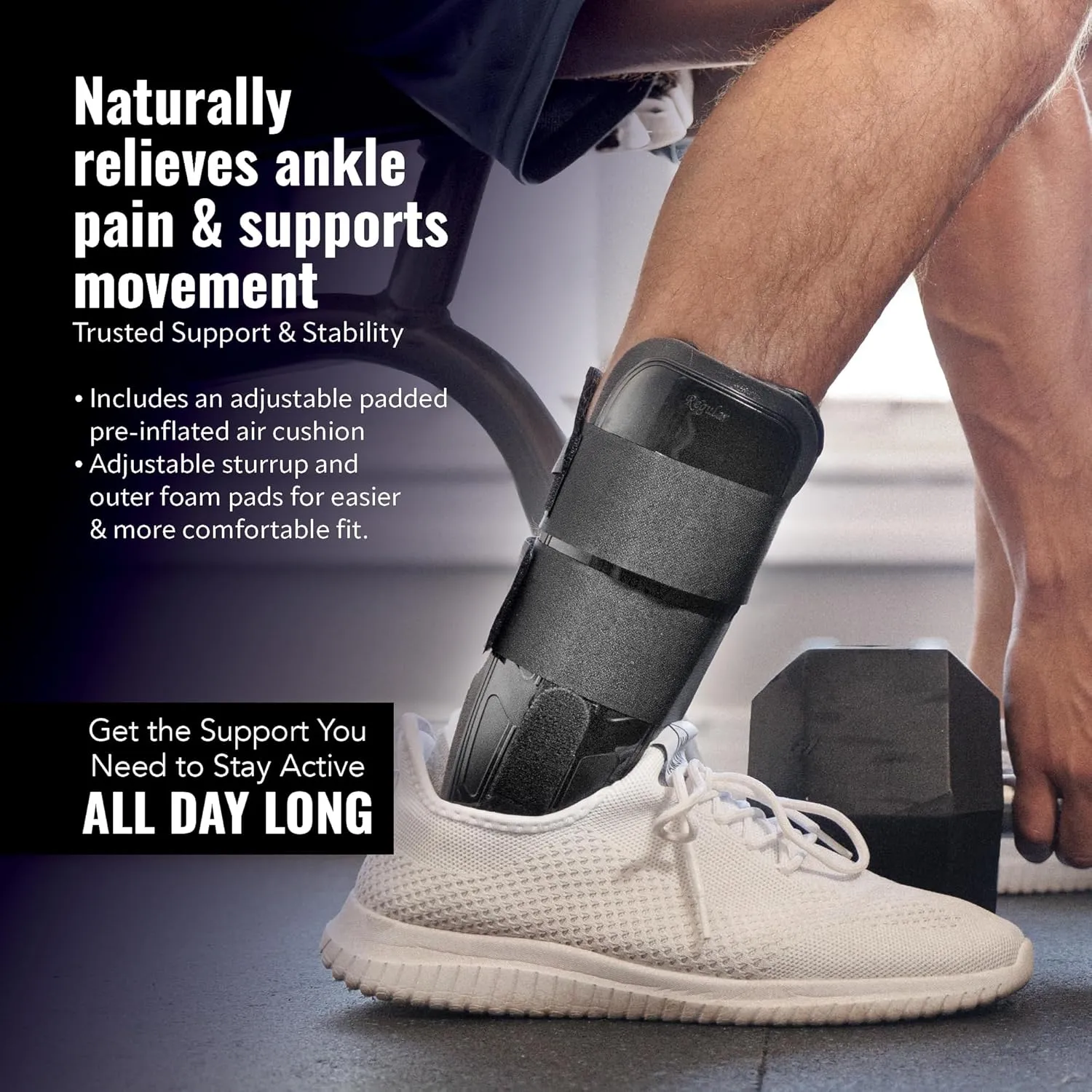 AnklePro Air Cushion Stirrup Ankle Brace, Ankle Support 3-Strap Stabilizers With Customizable Air Cushion and Foam Pads, Ankle Brace for Women and Men, Trainer, White