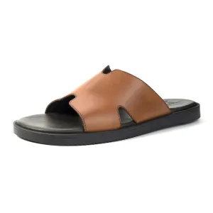 Anthony Veer Marrkesh Leather Comfort Slide/Slipper for Men | Cushioned Footbed & Durable Rubber Outsole Tan