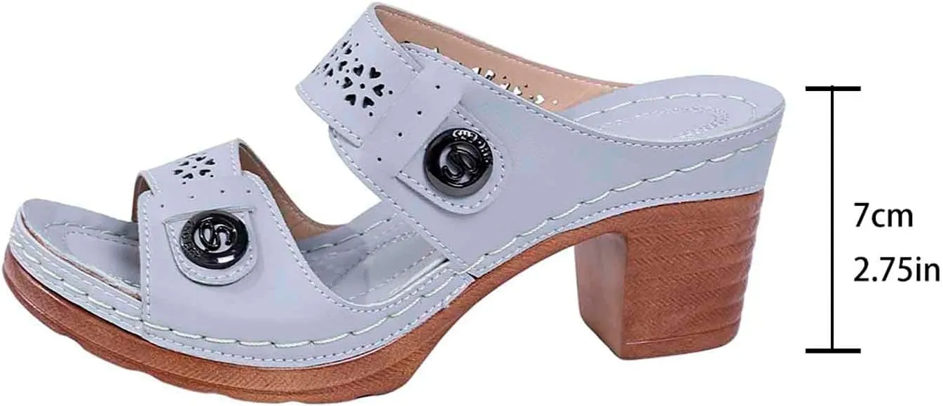 Arch Support Chunky Sandals For Women Orthopedic Block High Heel Dress Sandals Summer Party Leather Open Toe Chunky Heel Shoes
