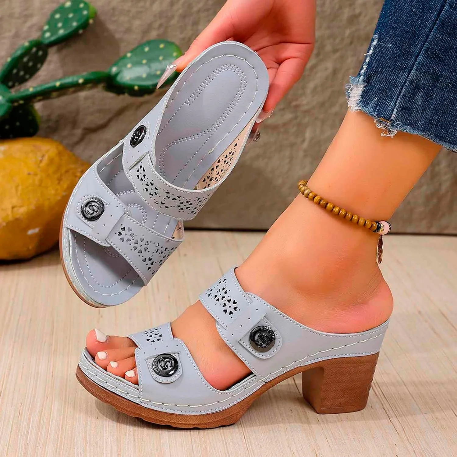 Arch Support Chunky Sandals For Women Orthopedic Block High Heel Dress Sandals Summer Party Leather Open Toe Chunky Heel Shoes