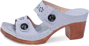 Arch Support Chunky Sandals For Women Orthopedic Block High Heel Dress Sandals Summer Party Leather Open Toe Chunky Heel Shoes