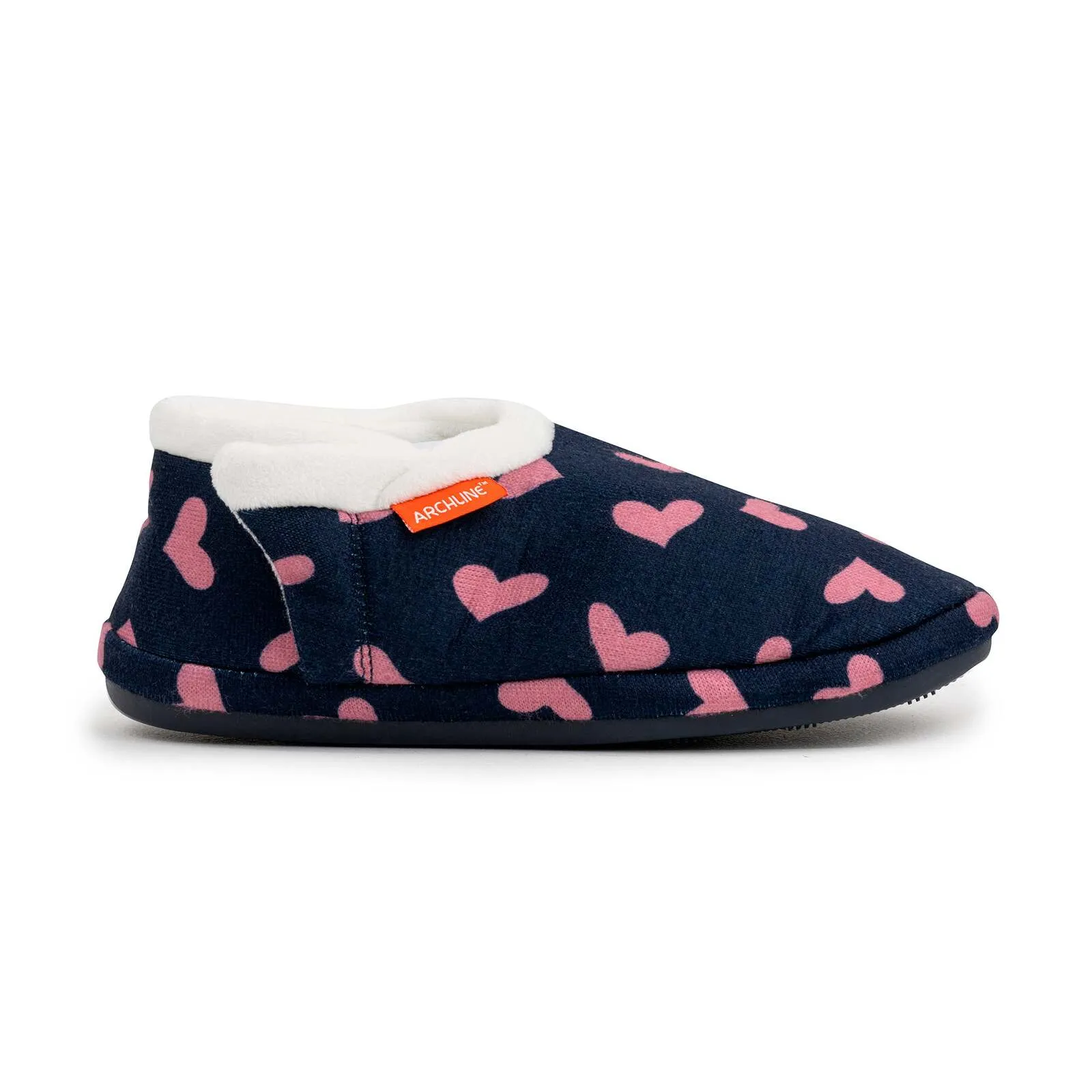 ARCHLINE Orthotic Slippers CLOSED Arch Scuffs Moccasins Pain Relief in Navy Hearts - EUR42 V563-AS401-NVYHRT-42