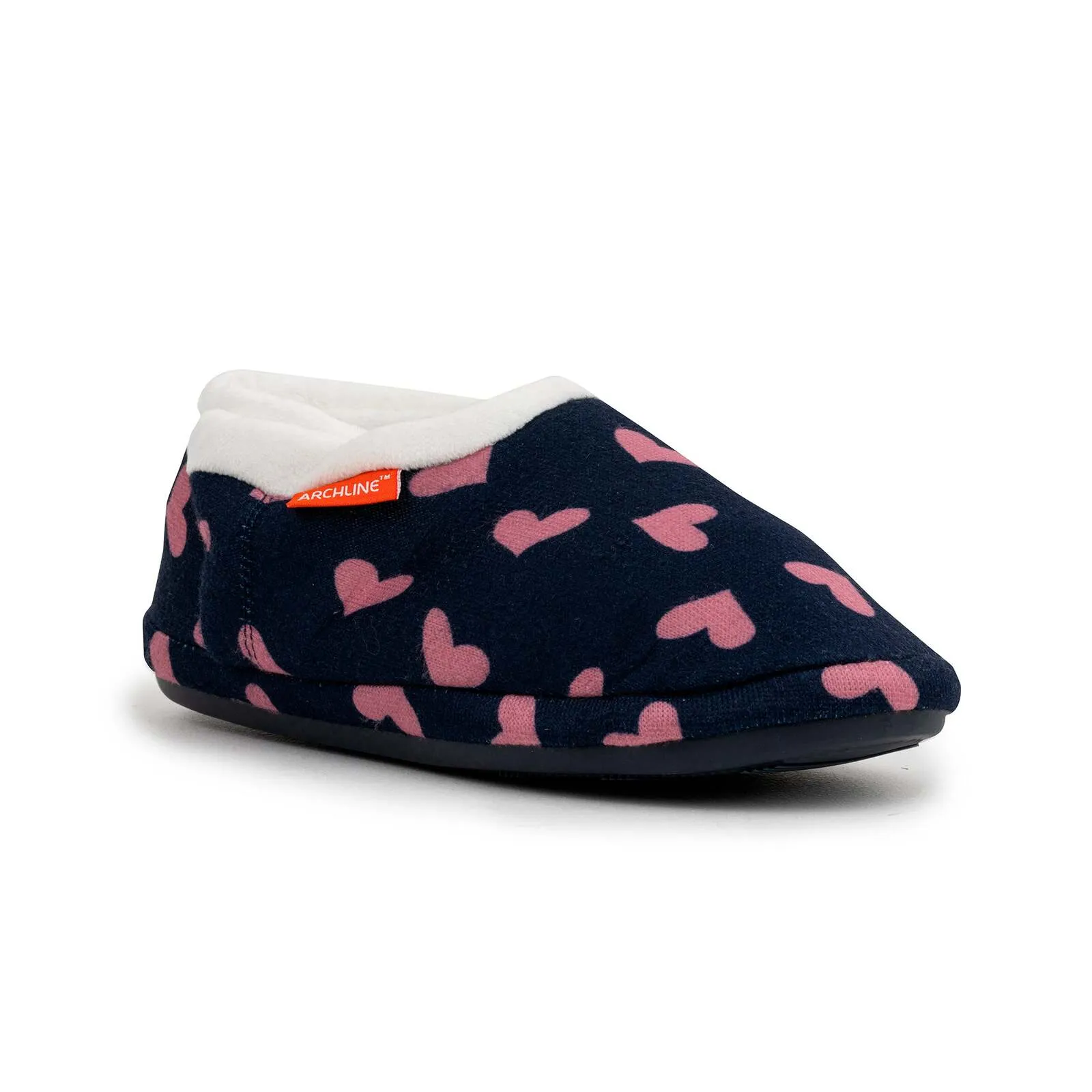 ARCHLINE Orthotic Slippers CLOSED Arch Scuffs Moccasins Pain Relief in Navy Hearts - EUR42 V563-AS401-NVYHRT-42