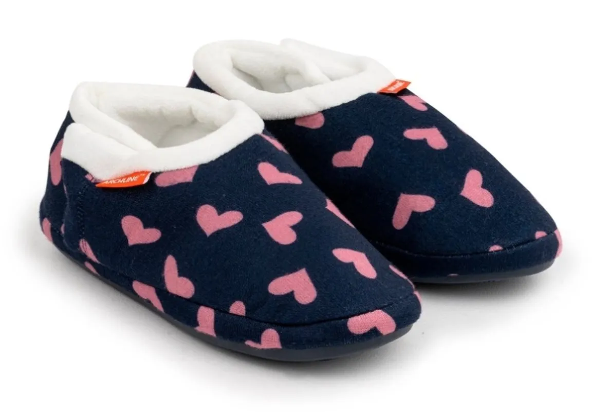 ARCHLINE Orthotic Slippers CLOSED Arch Scuffs Moccasins Pain Relief in Navy Hearts - EUR42 V563-AS401-NVYHRT-42