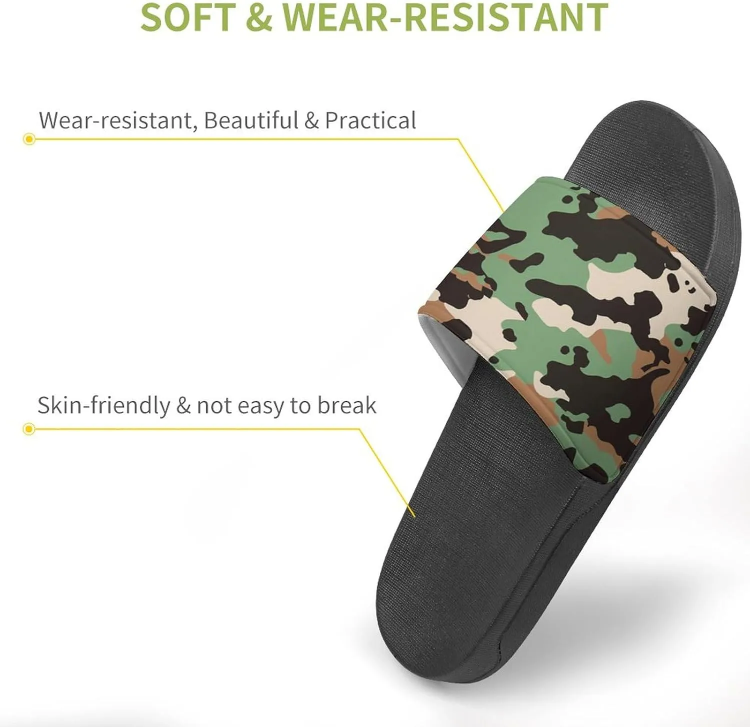 Army Green Camouflage PVC Home Slippers Non-Slip Shower Shoes Casual Bathroom Slippers for Women Men