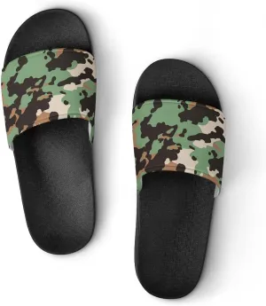 Army Green Camouflage PVC Home Slippers Non-Slip Shower Shoes Casual Bathroom Slippers for Women Men
