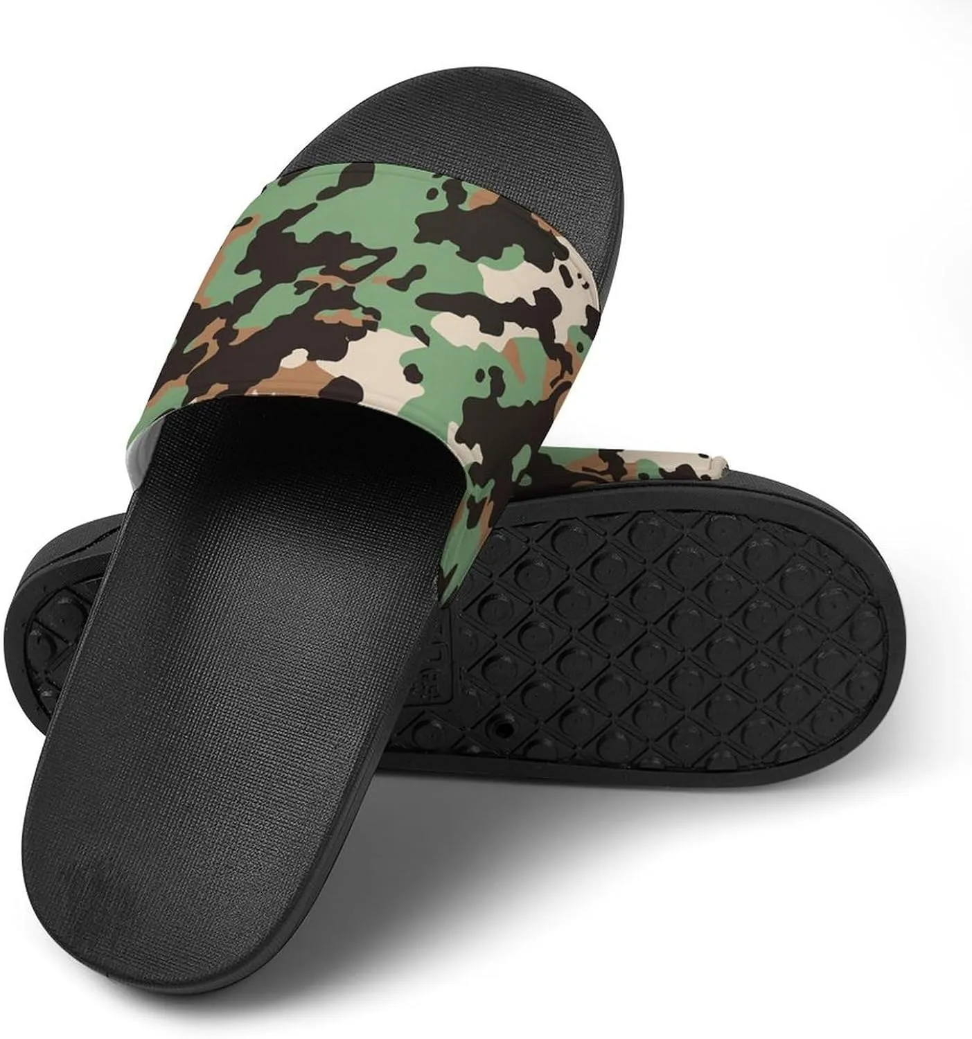 Army Green Camouflage PVC Home Slippers Non-Slip Shower Shoes Casual Bathroom Slippers for Women Men