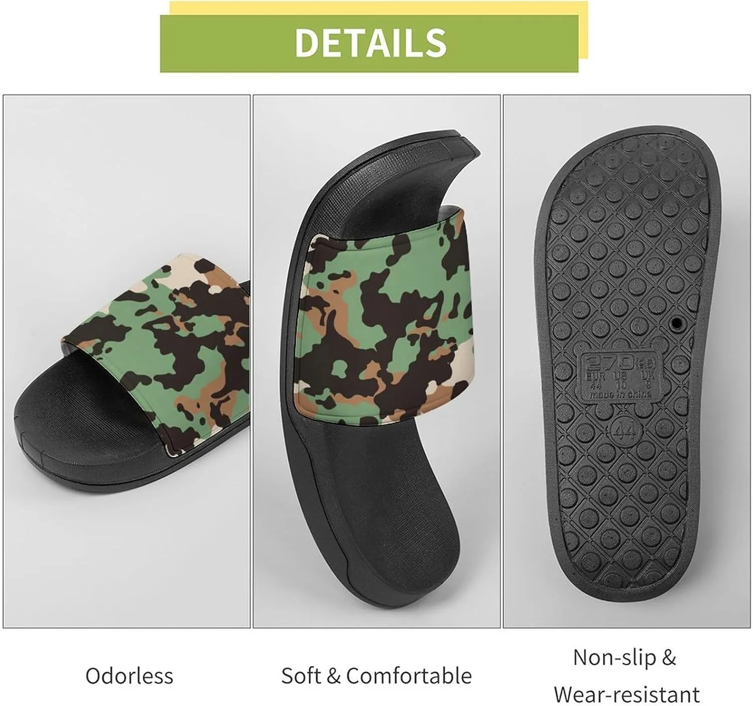 Army Green Camouflage PVC Home Slippers Non-Slip Shower Shoes Casual Bathroom Slippers for Women Men
