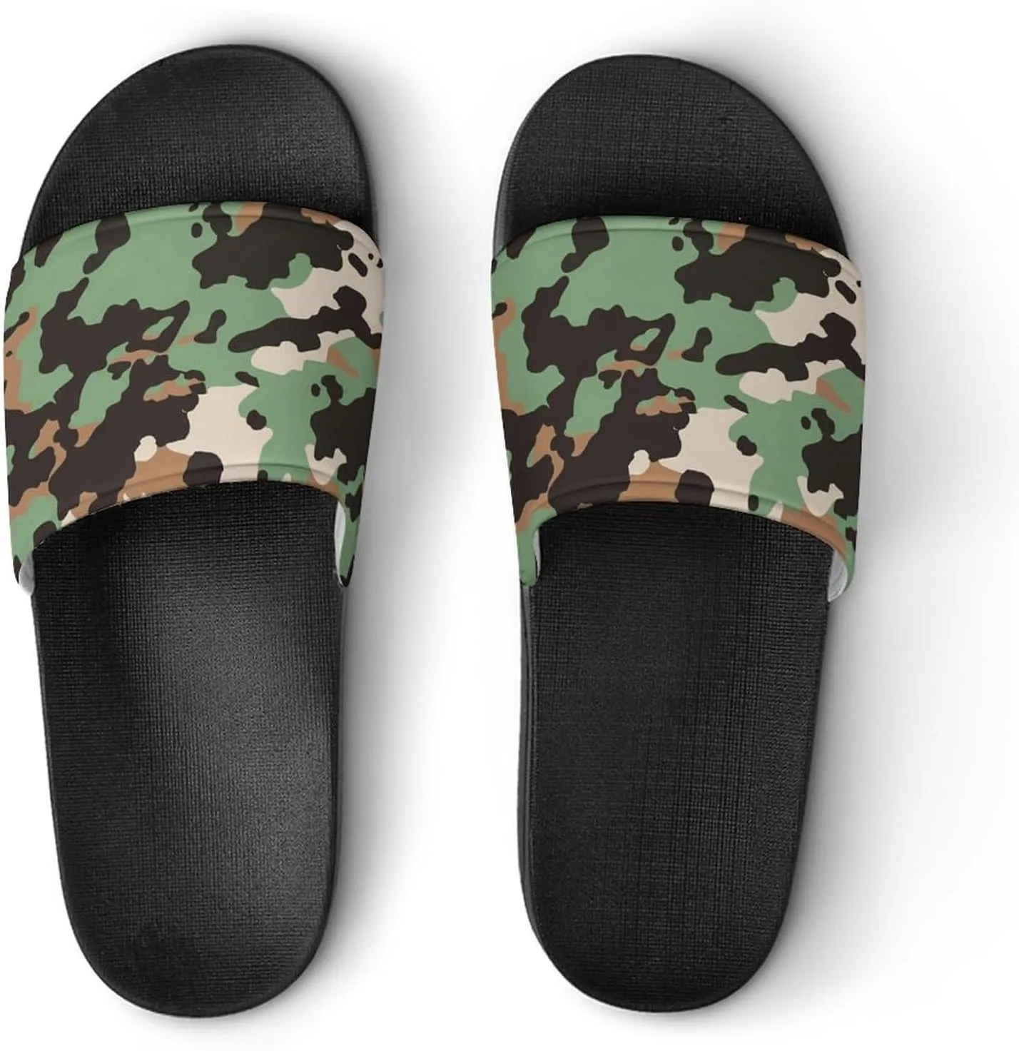 Army Green Camouflage PVC Home Slippers Non-Slip Shower Shoes Casual Bathroom Slippers for Women Men
