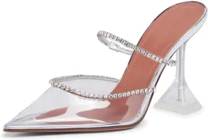 Arqa Heeled Mules for Women Rhinestone Strappy Sandals Slingback Pointed Toe Stiletto Wedding Pumps