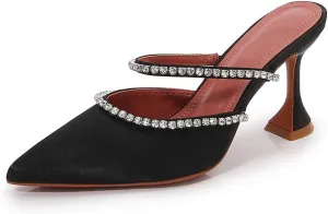 Arqa Heeled Mules for Women Rhinestone Strappy Sandals Slingback Pointed Toe Stiletto Wedding Pumps
