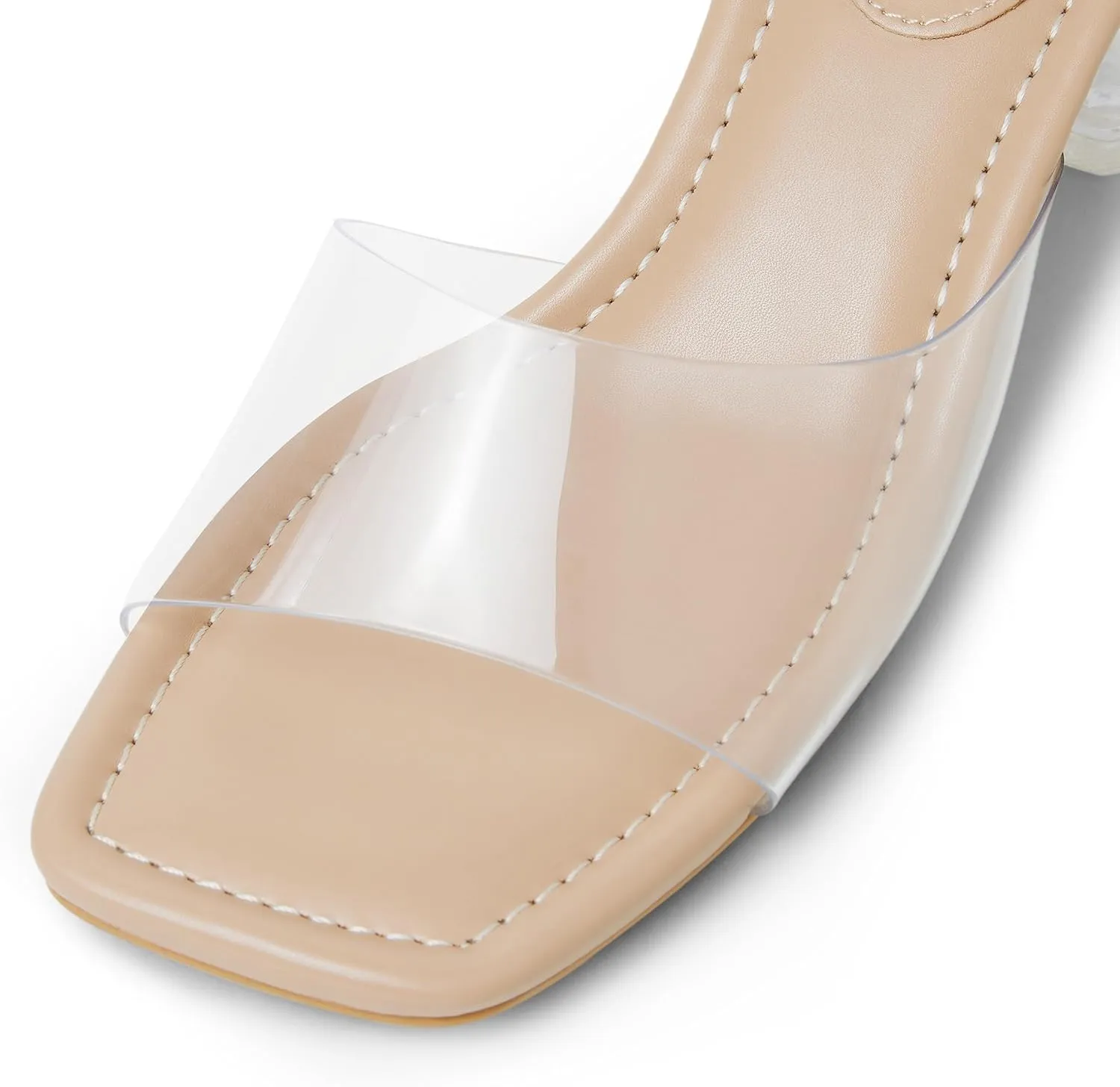 Arromic Women's Block Mule Heeled Sandals Clear Black Nude White Chunky Heels 2 Inches Square Open Toe Slip on Backless Mules Heeled Slippers Dressy Party Prom Wedding Shoes