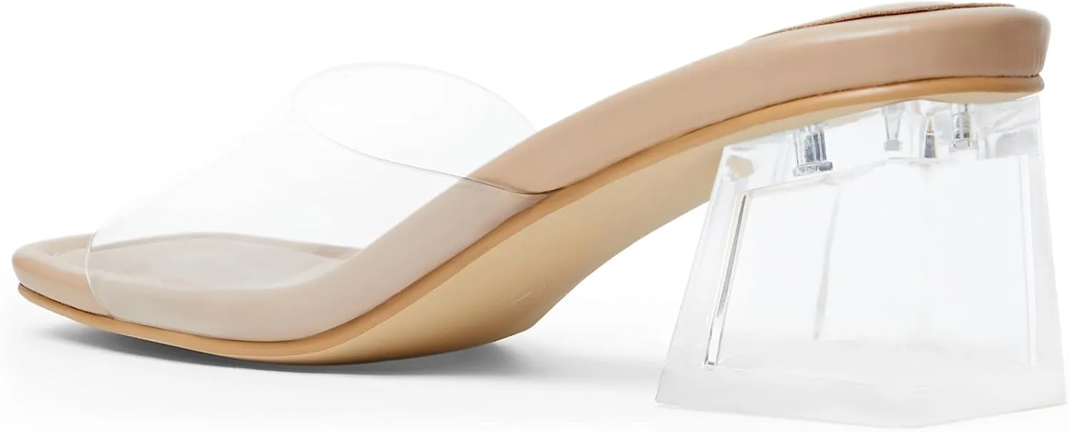 Arromic Women's Block Mule Heeled Sandals Clear Black Nude White Chunky Heels 2 Inches Square Open Toe Slip on Backless Mules Heeled Slippers Dressy Party Prom Wedding Shoes