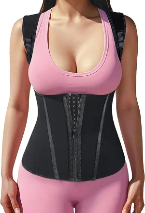 Atbuty Short Torso Waist Trainer for Women Core Training Home Fitness, Compression Cincher with Adjustable Shoulder Straps Black