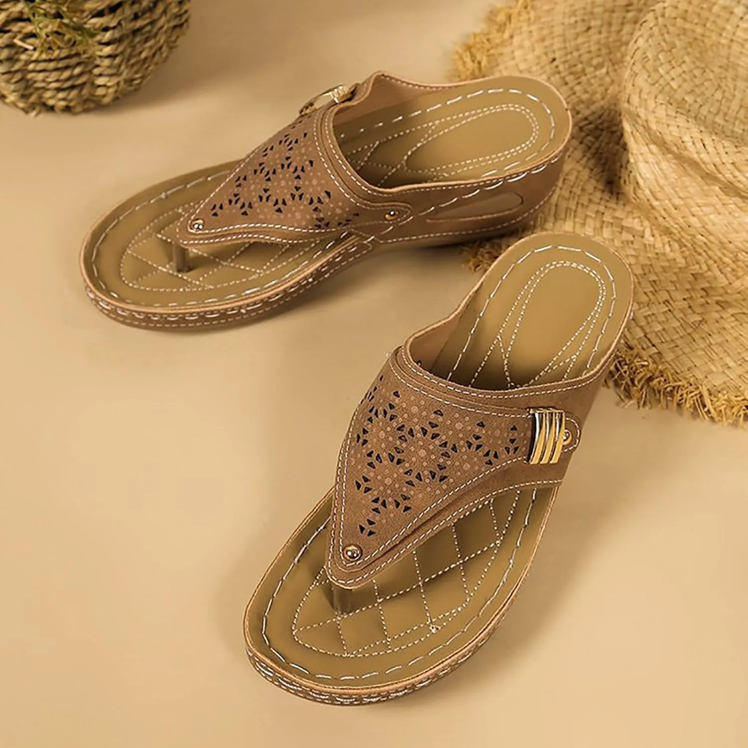 Avylays Orthopedic Sandals for Women Breathable Mesh Hollow Sport Sandals Wedge Heel Flip Flops Summer Casual Slides