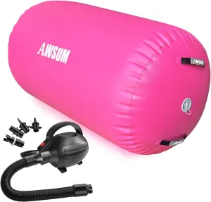 AWSUM 3.3ft L x 2ft Diam Air Roller Tumbling Mat Barrel Backbend Trainer for Gym Inflatable Gymnastics equipment with Electric Pump