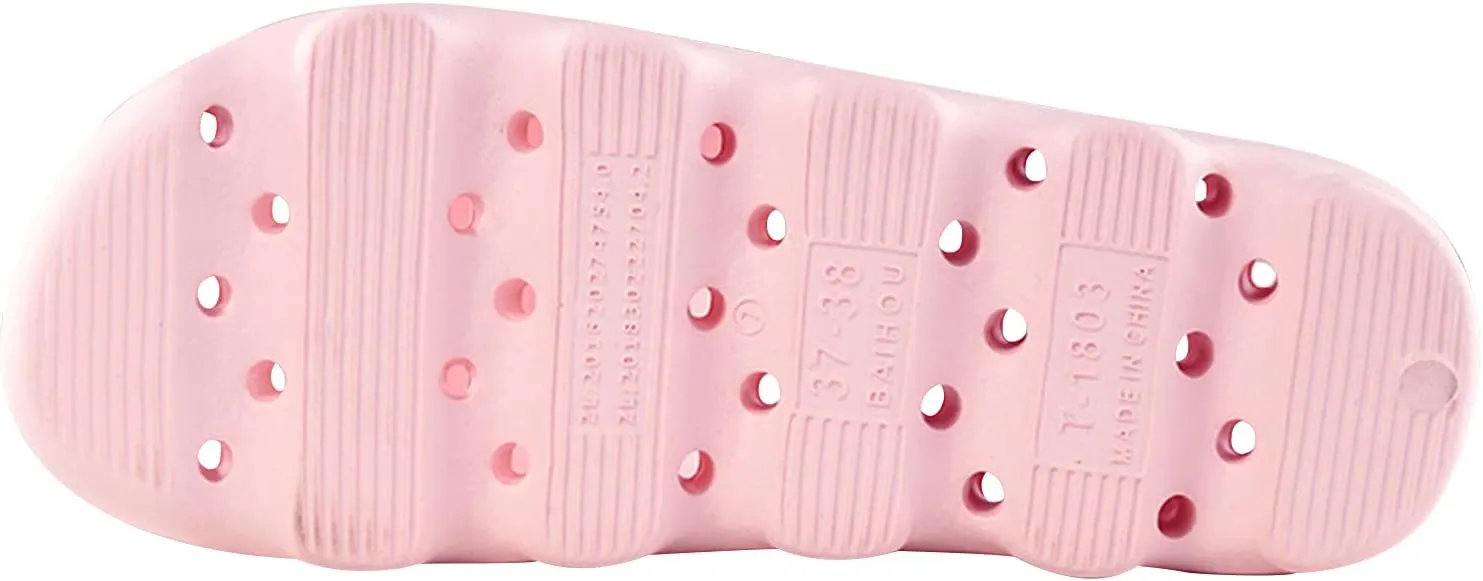 BAI HOU Unisex-Adult Shower Slippers, EVA Non-Slip Open Toe Slides, Quick Drying, Anti-Slip, Pink