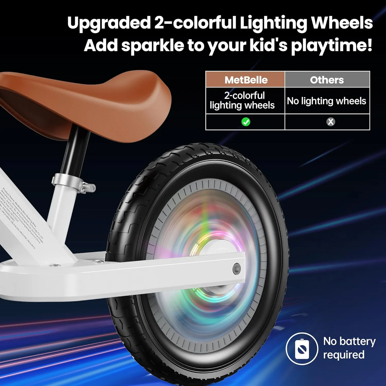Balance Bike for Age 2 to 5 Years Baby,Colorful Lighting Toddler First Bicycle, 12-Inch Ride on Trainer Toys for Children,Kids Sport Push Walker with Adjustable Seat & Handle,Boys Girls Birthday Gifts