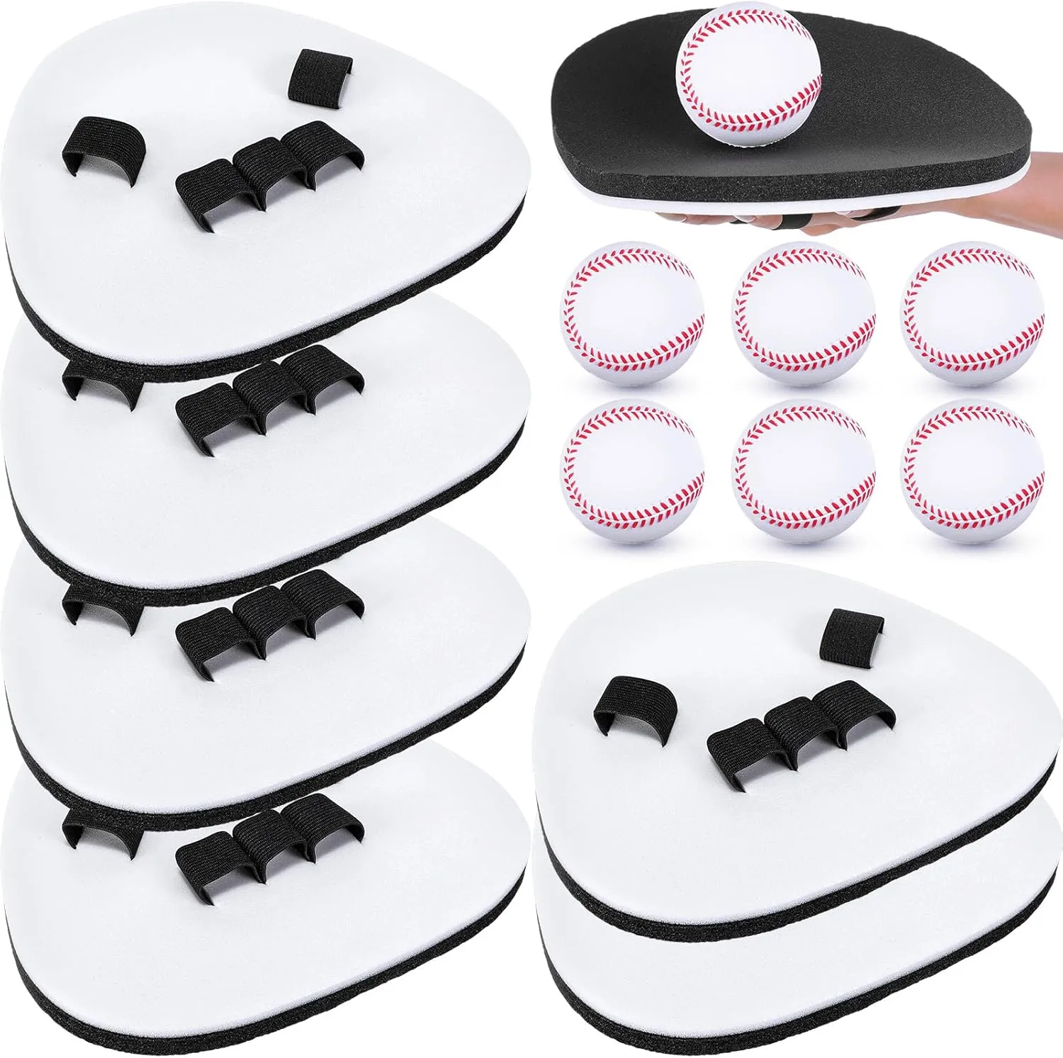 Baseball and Softball Fielding Trainer Pancake Infield Training Glove Two Hands Baseball Training Glove with Foam Baseballs Practice Baseballs for Youth Adults Indoor Outdoor