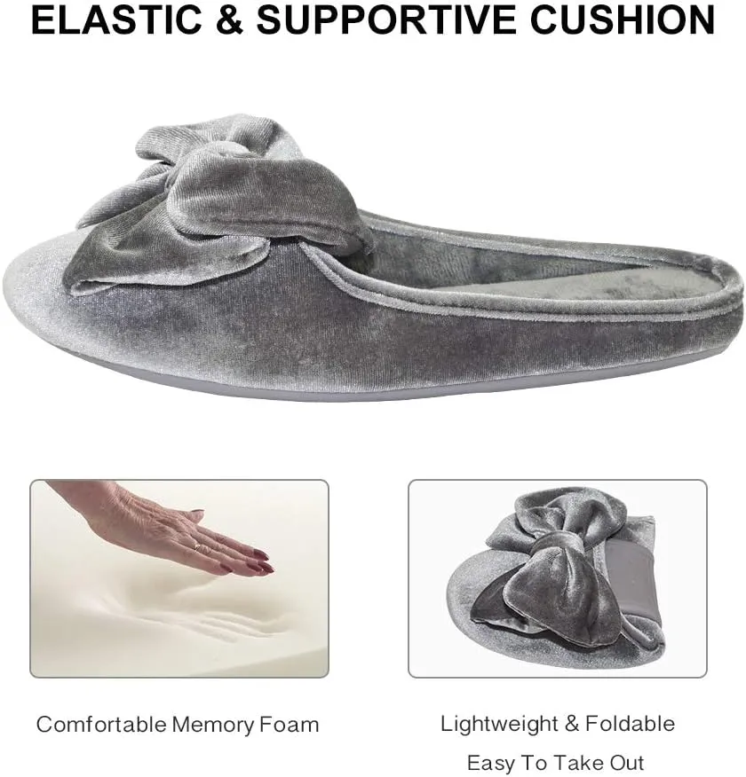 BCTEX COLL Women's Fancy House Slippers with Bow, Ladies Sexy Velvet Ballerina Slipper