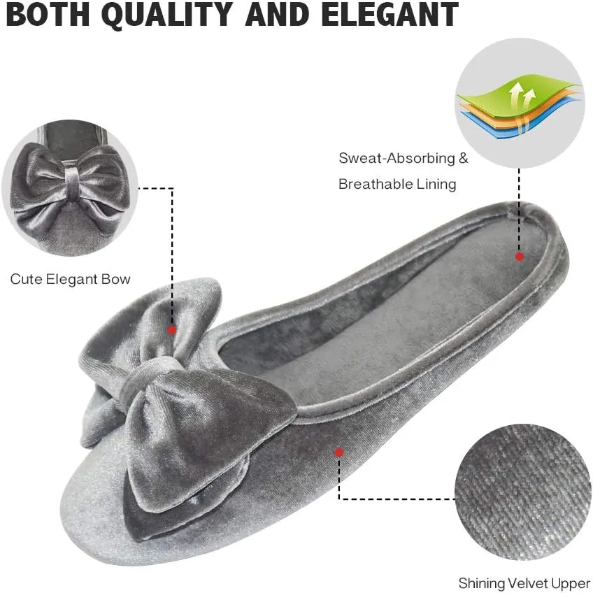 BCTEX COLL Women's Fancy House Slippers with Bow, Ladies Sexy Velvet Ballerina Slipper