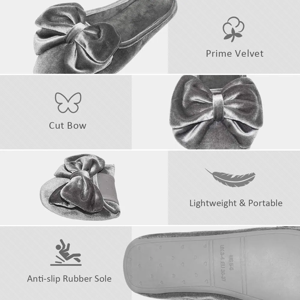 BCTEX COLL Women's Fancy House Slippers with Bow, Ladies Sexy Velvet Ballerina Slipper