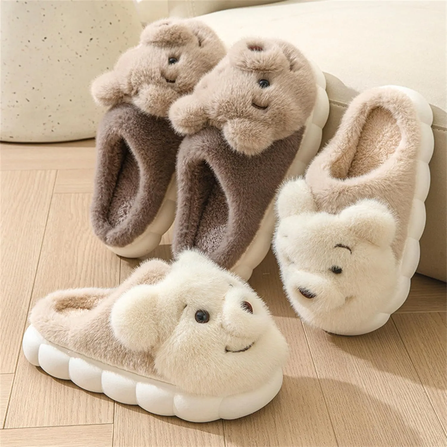 Bear slippers Plush soft slippers Anti slip and warm slippers Home men's and women's slippers Cartoon animal slippers