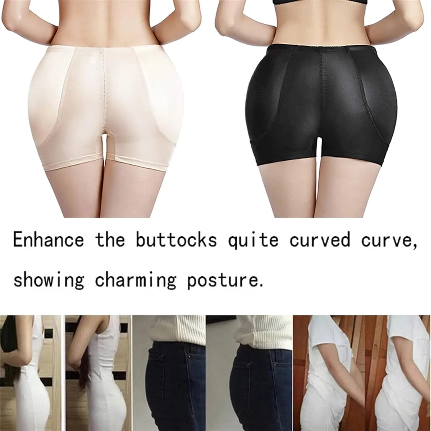 Big Ass Pads Hip Enhancer XXS Sexy Butt Lifter Women Dress Shapewear Padded Underwear Waist Trainer Body Shapers (Color : Black Brief, Size : XS)