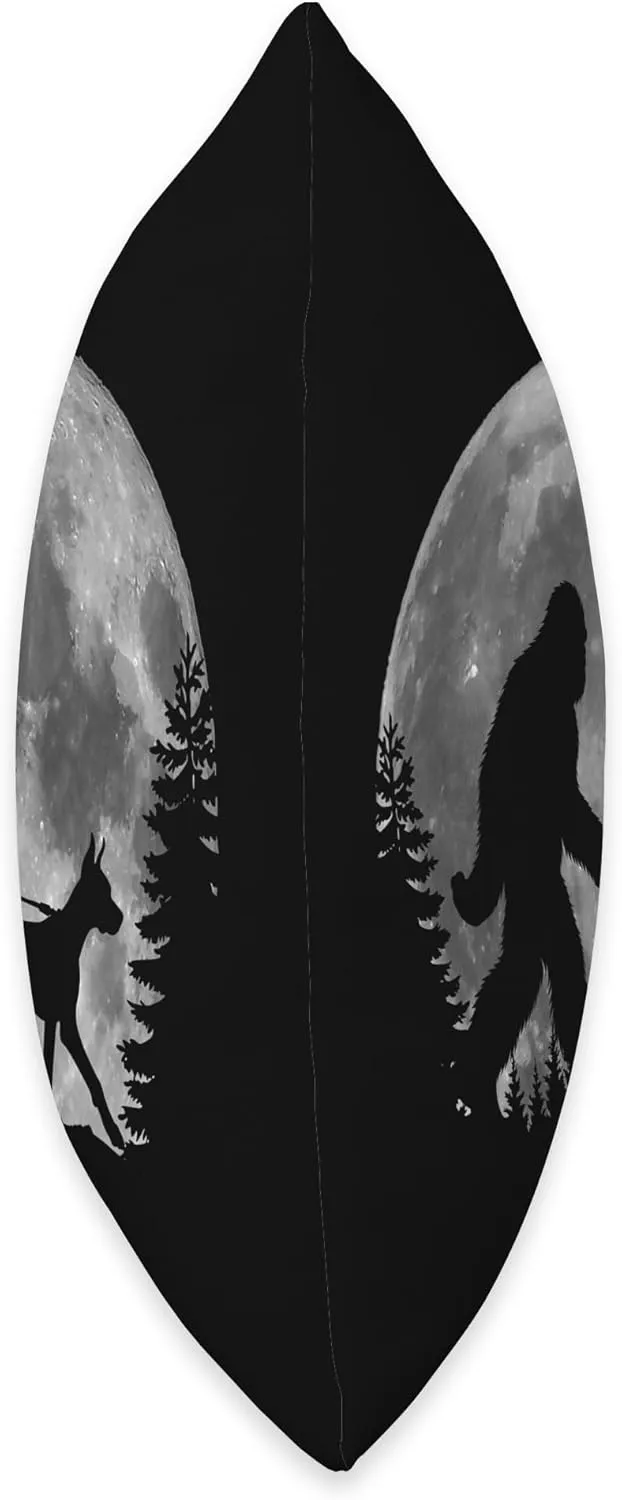 Bigfoot Walking a Dog Funny Doberman Pinscher Moon Halloween Throw Pillow