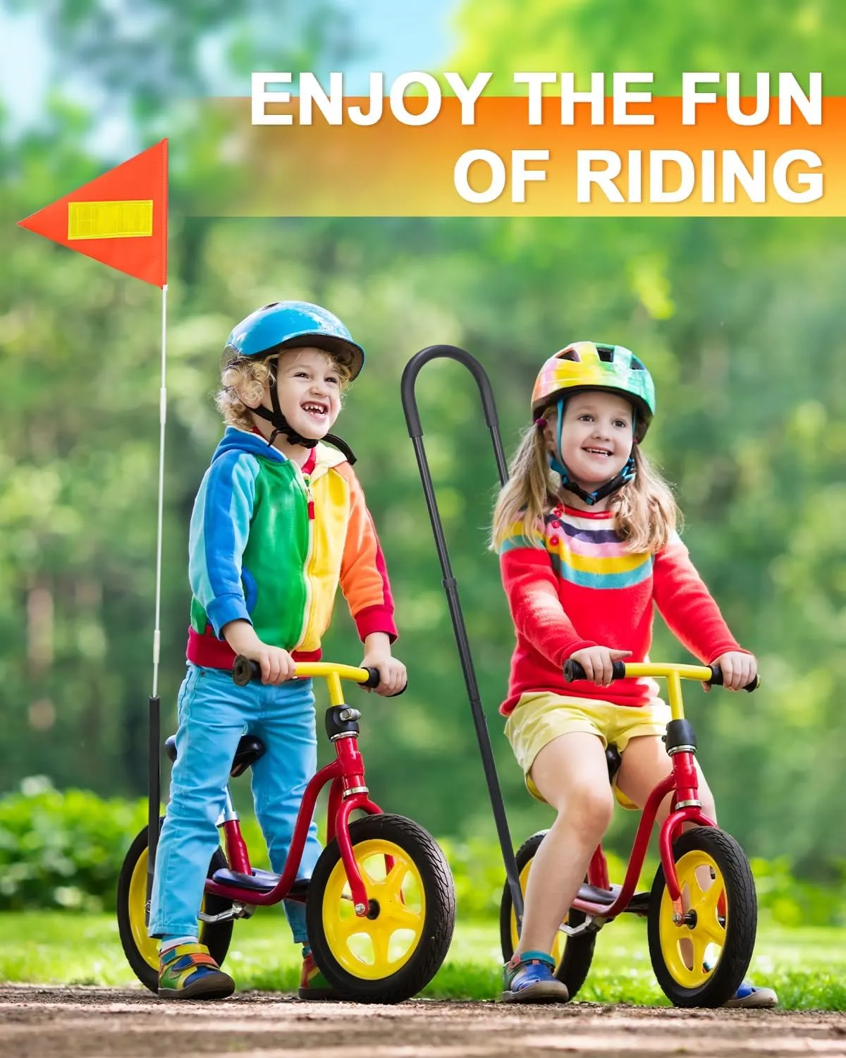 Bike Safety Trainer Handle for Children,6 Height Adjustable Sturdy Balance Bike Accessories for Kids,Teaching Riding without Training Wheels with Safety Bike Flag