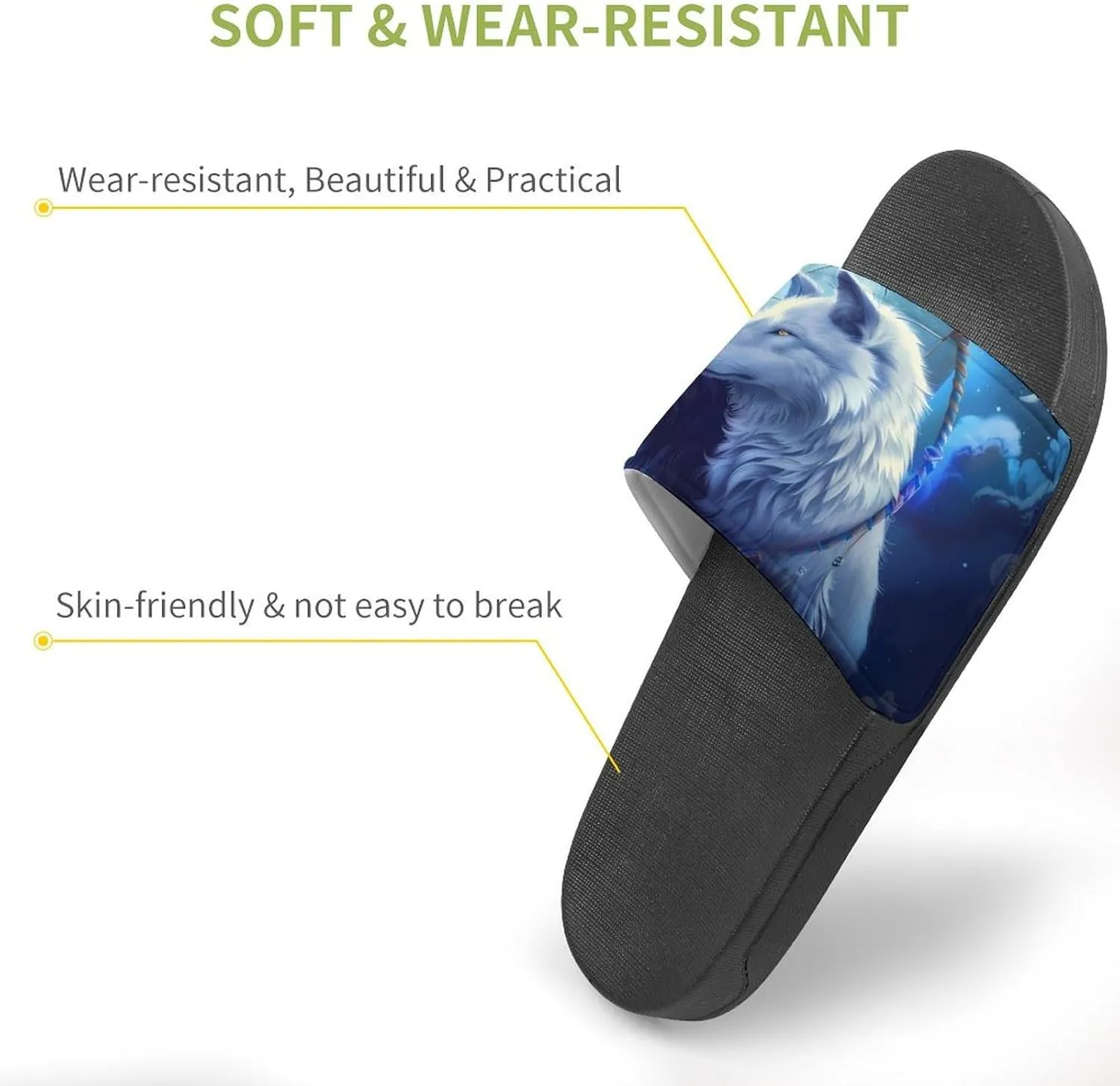 Black And White Wolf Slippers for Women Men Anti-Slip Shower Slides Open Toe Slippers for Home Outdoor Beach