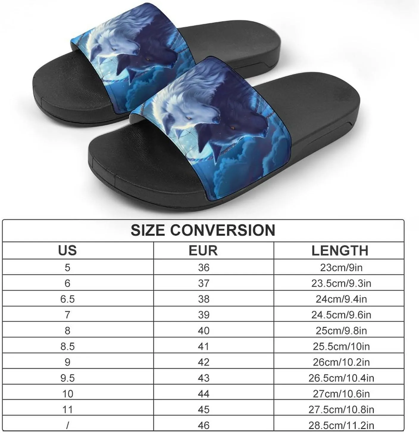 Black And White Wolf Slippers for Women Men Anti-Slip Shower Slides Open Toe Slippers for Home Outdoor Beach
