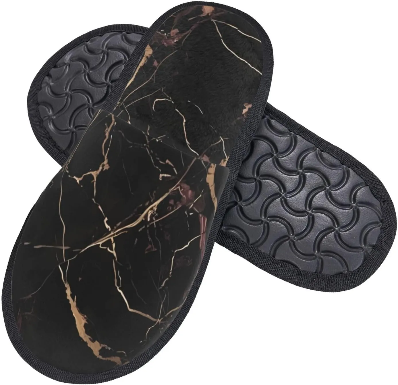 Black Gold Marble Women's Fuzzy Slippers Slip-on Slipper Soft Comfy Bedroom Slippers Non-slip House Shoes