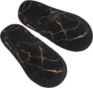 Black Gold Marble Women's Fuzzy Slippers Slip-on Slipper Soft Comfy Bedroom Slippers Non-slip House Shoes
