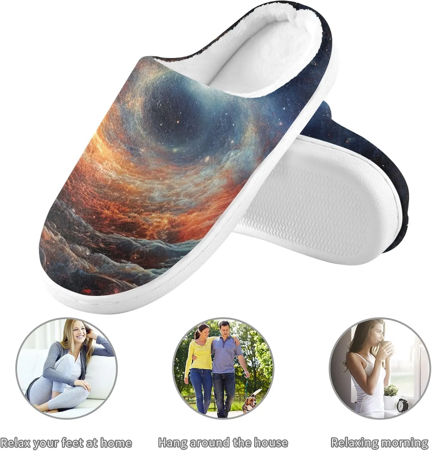 Black Hole Galaxy Space Slippers for Women Men Indoor Slippers Memory Foam Fuzzy Slippers House Shoes for Indoor Outdoor Size 6/7 214a5678