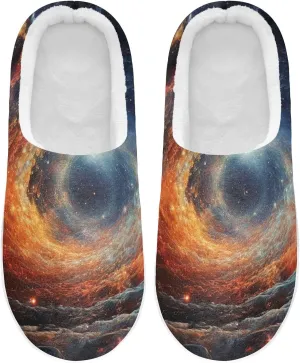 Black Hole Galaxy Space Slippers for Women Men Indoor Slippers Memory Foam Fuzzy Slippers House Shoes for Indoor Outdoor Size 6/7 214a5678