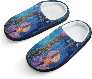 Blue Night Musicians Park Cute Cotton Slippers Anti-Slip House Shoes Printed Slipper for Indoor Outdoor