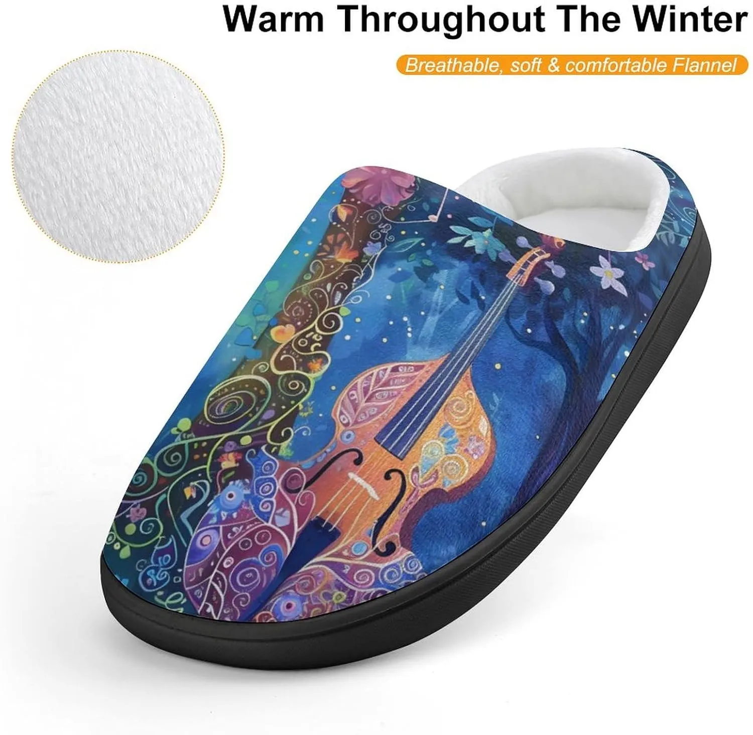 Blue Night Musicians Park Cute Cotton Slippers Anti-Slip House Shoes Printed Slipper for Indoor Outdoor