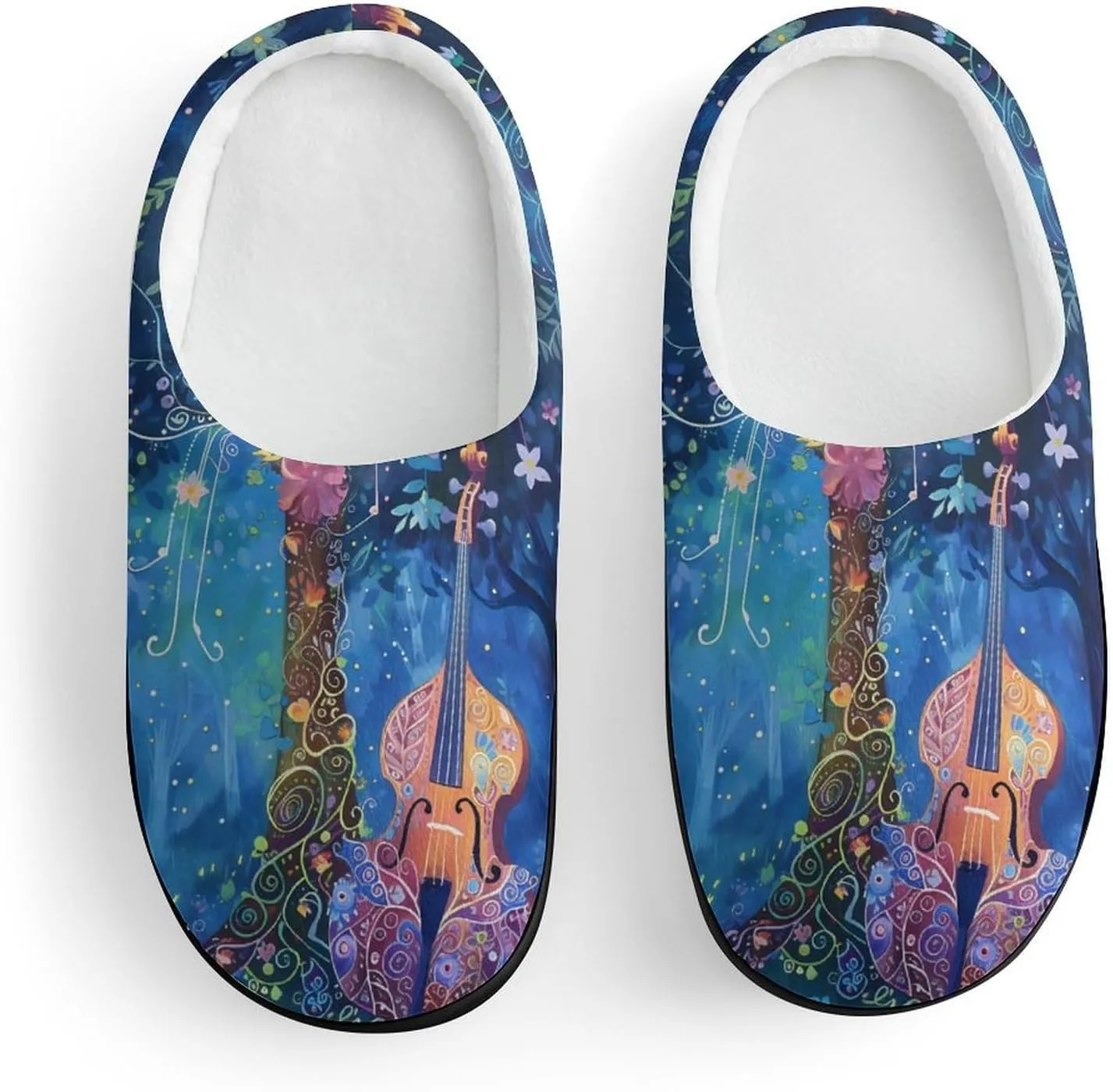 Blue Night Musicians Park Cute Cotton Slippers Anti-Slip House Shoes Printed Slipper for Indoor Outdoor
