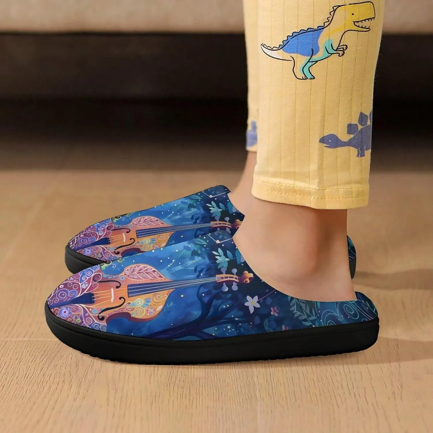 Blue Night Musicians Park Cute Cotton Slippers Anti-Slip House Shoes Printed Slipper for Indoor Outdoor
