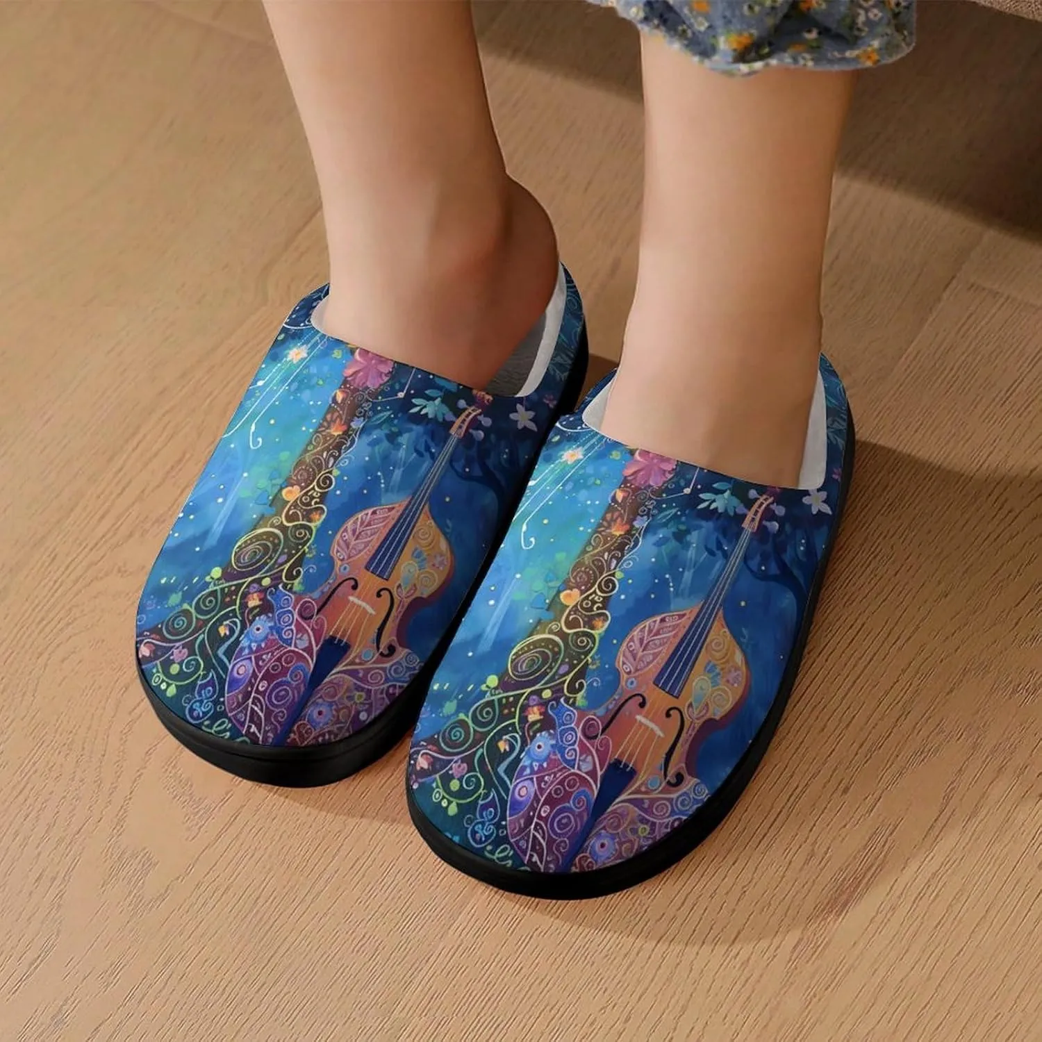 Blue Night Musicians Park Cute Cotton Slippers Anti-Slip House Shoes Printed Slipper for Indoor Outdoor