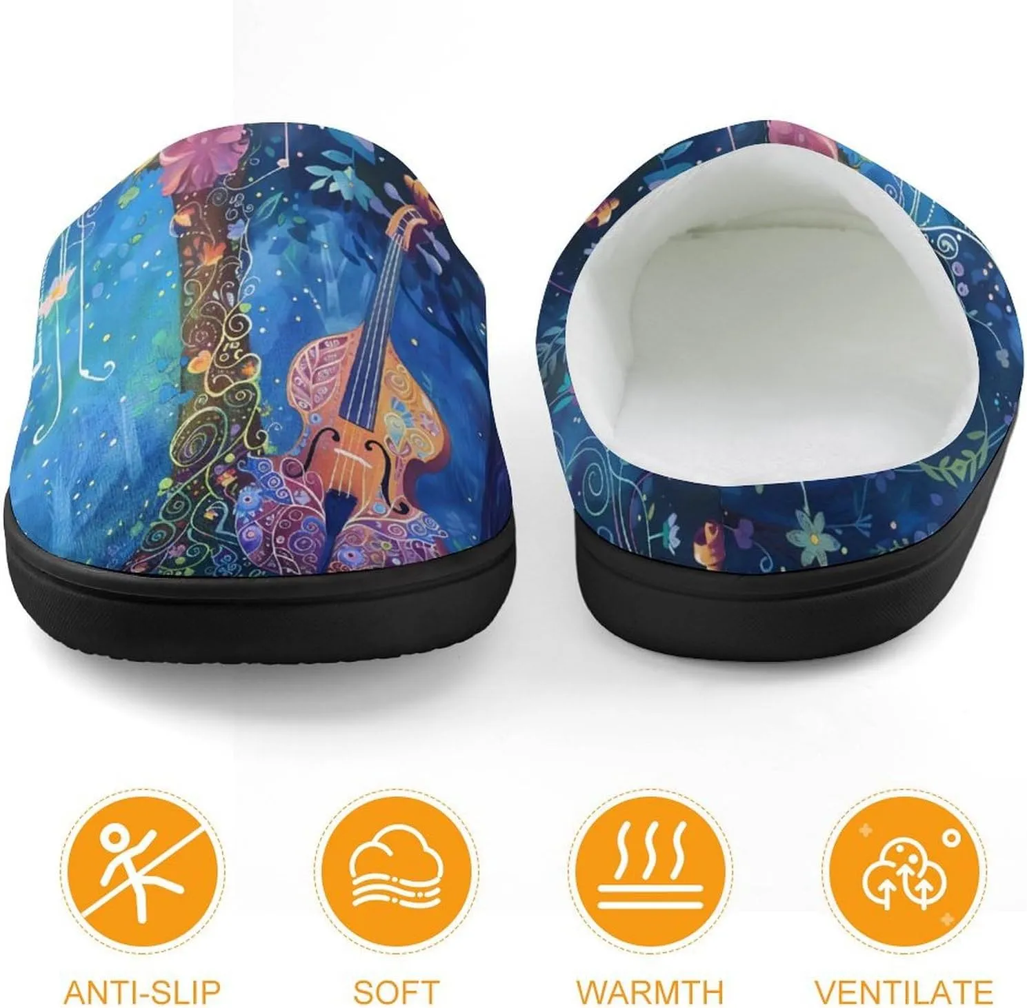 Blue Night Musicians Park Cute Cotton Slippers Anti-Slip House Shoes Printed Slipper for Indoor Outdoor