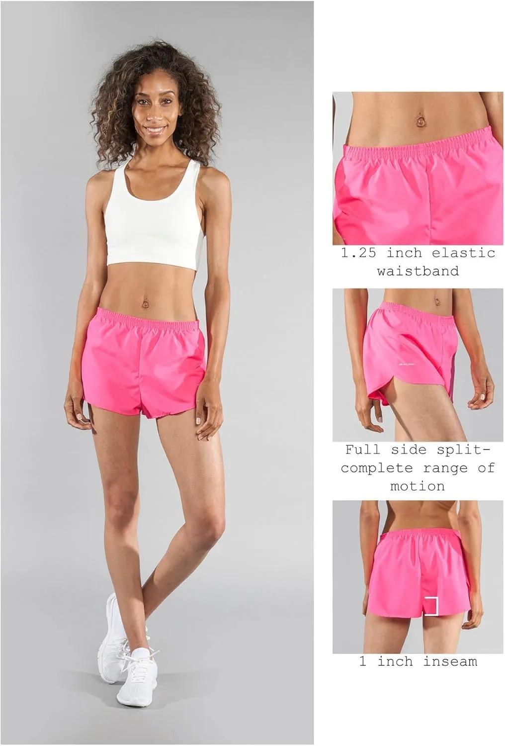 BOA Womens 1" Elite Split Solid Running Short (1001B)