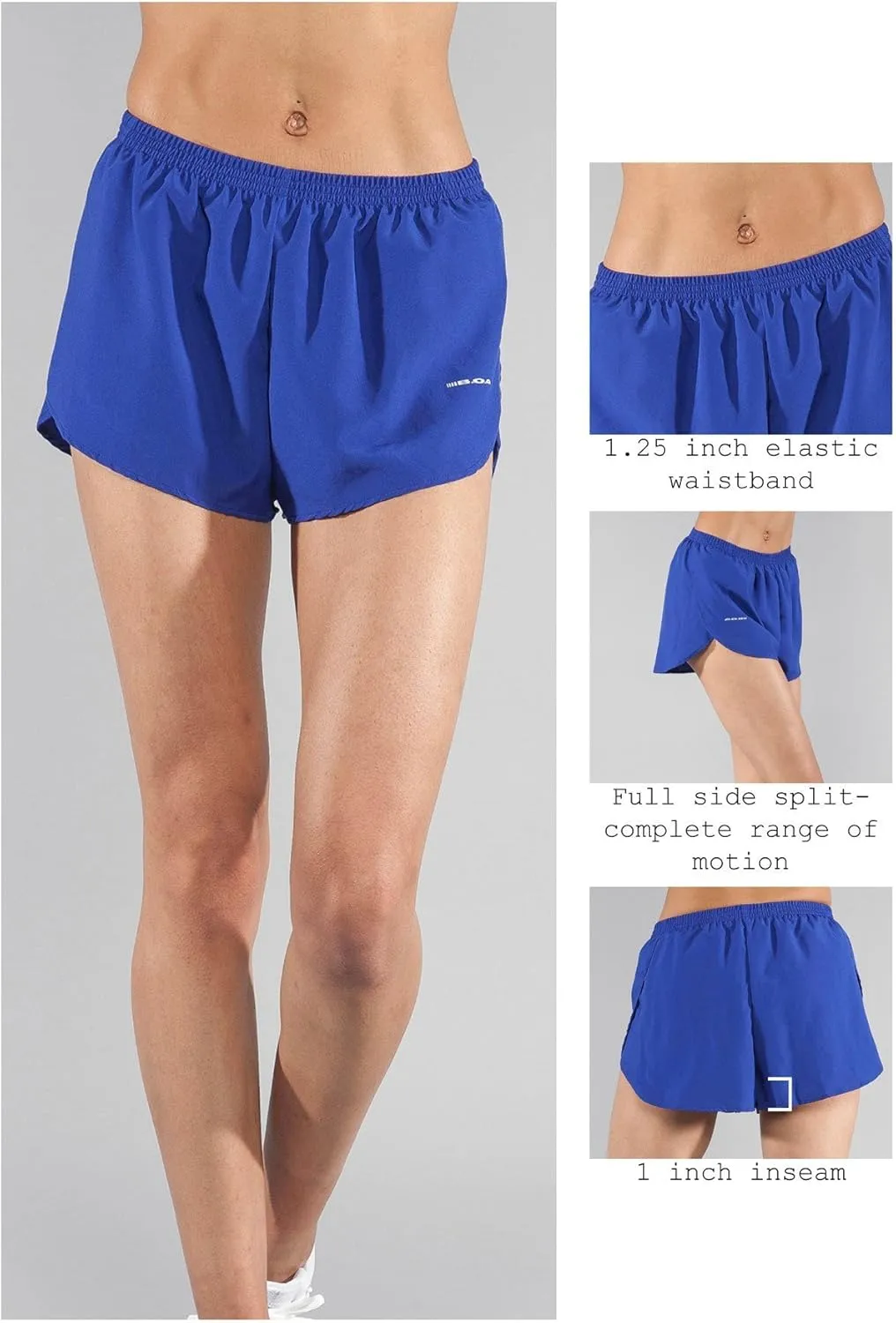 BOA Womens 1" Elite Split Solid Running Short (1001B)