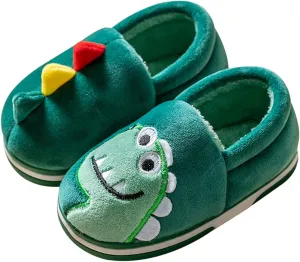 Boy's Girls Cute Dinosaur Warm Slippers - Kids Soft Plush Lined House Indoor Slip on Shoes