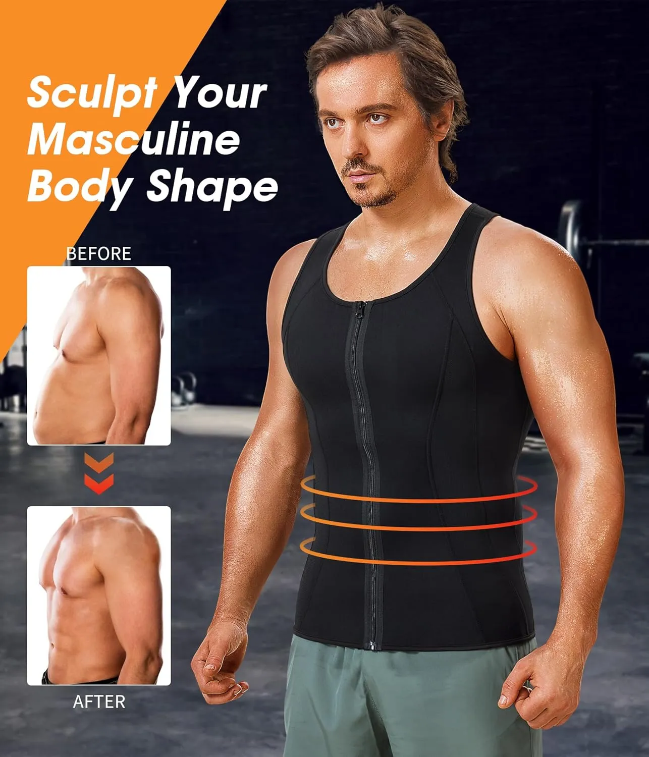 BRABIC Men Sauna Sweat Vest Tank Top Shirt for Weight Loss Waist Trainer Workout