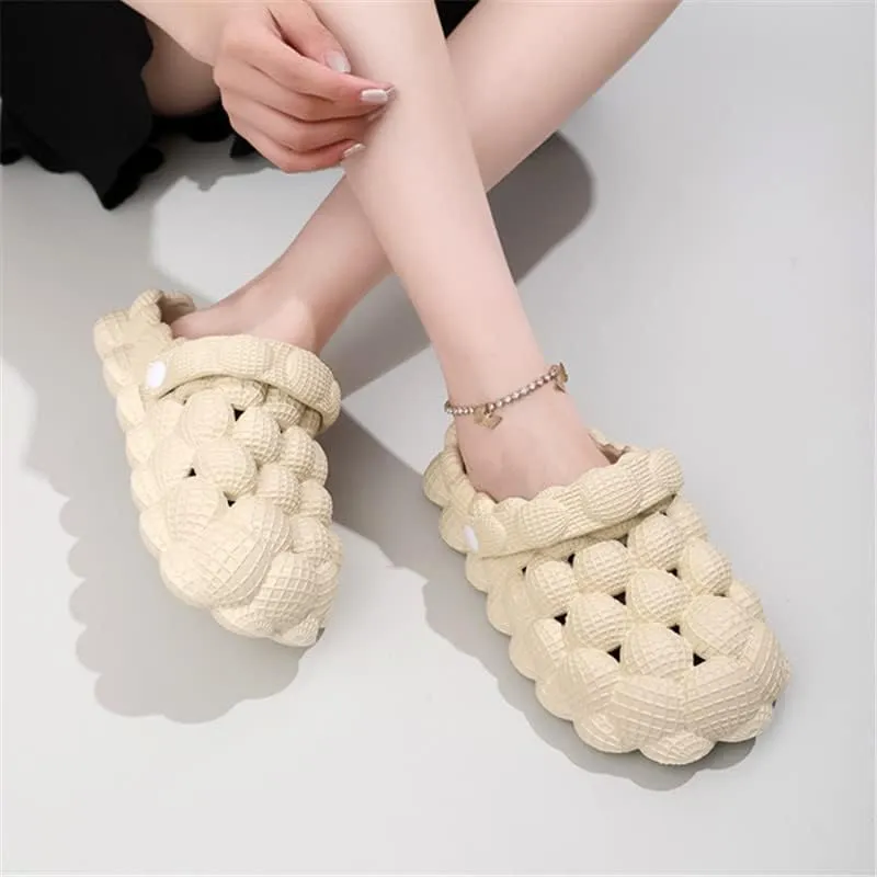 Bubble Slippers | Unisex Adults Orange Flat Sandals | Modern Open Toe Slip On Slippers with Lychee Grain Texture and 15 Curved Toe