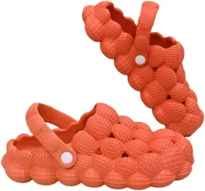 Bubble Slippers | Unisex Adults Orange Flat Sandals | Modern Open Toe Slip On Slippers with Lychee Grain Texture and 15 Curved Toe