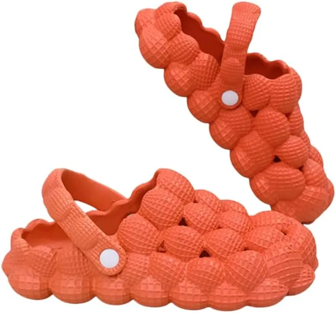 Bubble Slippers | Unisex Adults Orange Flat Sandals | Modern Open Toe Slip On Slippers with Lychee Grain Texture and 15 Curved Toe