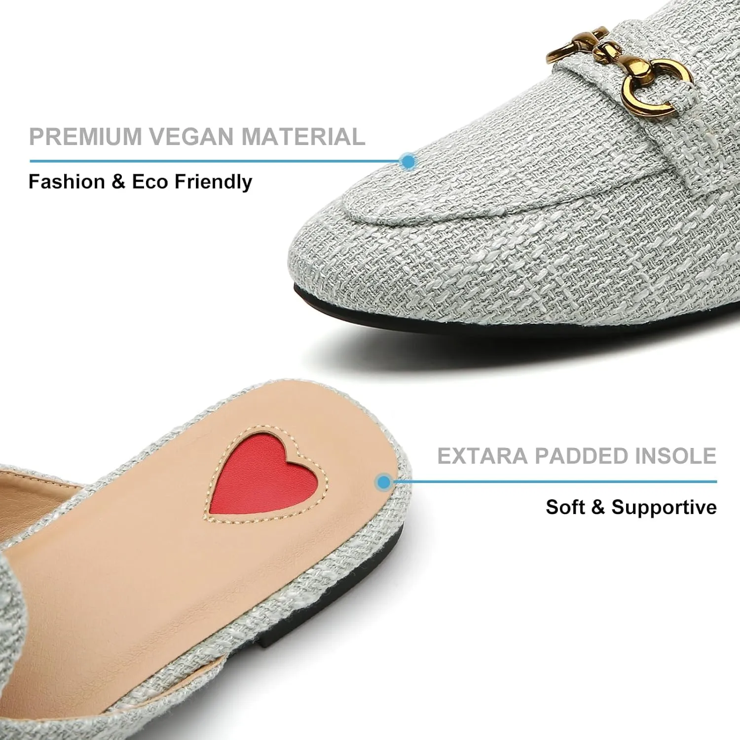Buckle Mules for Women Flats Round Toe Slip On Backless Loafers Ladies Work Shoes